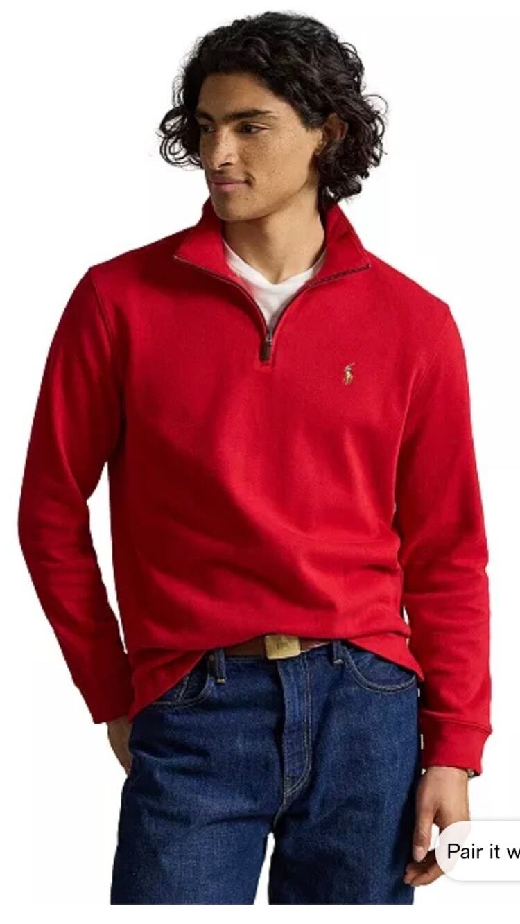 Polo Ralph Lauren Men's Classic Estate-Rib Quarter-Zip Red Pullover Sweater / XL